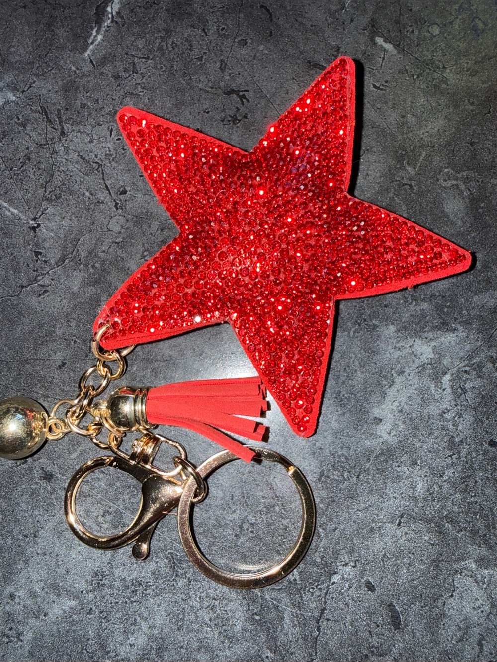 Red Rhinestone Star Key & Card Holder with Tassel